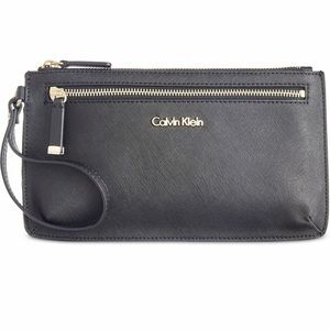 NWOT Calvin Klein Genuine Leather Black & Brown Wristlet